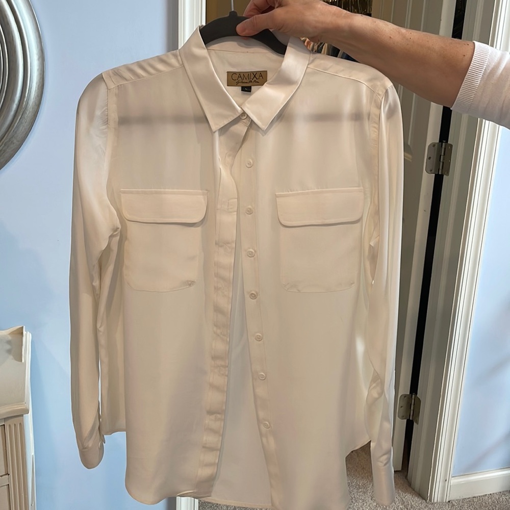 Silk Cream Button-down blouse. Never worn. Tag on inside removed.